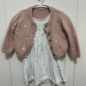 George Pink and White Kids Casual Dress with Cardigan